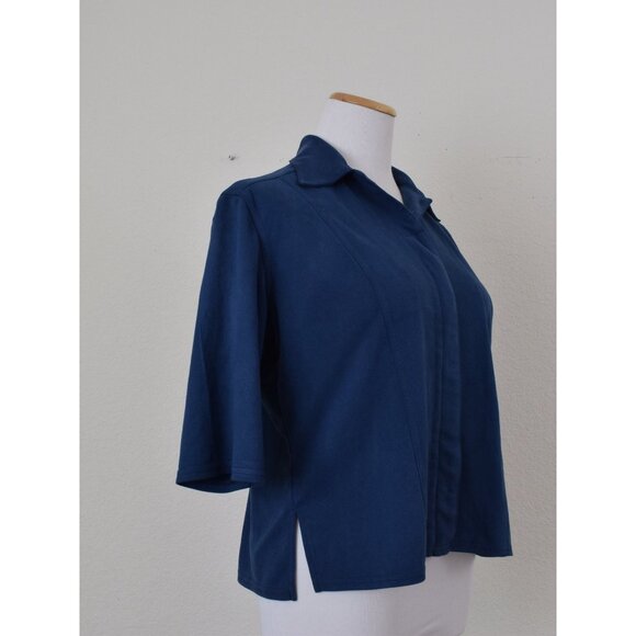 Vintage 90s‎ Blue Crop BlouseThree-Quartes Sleeves size Large - Picture 4 of 10